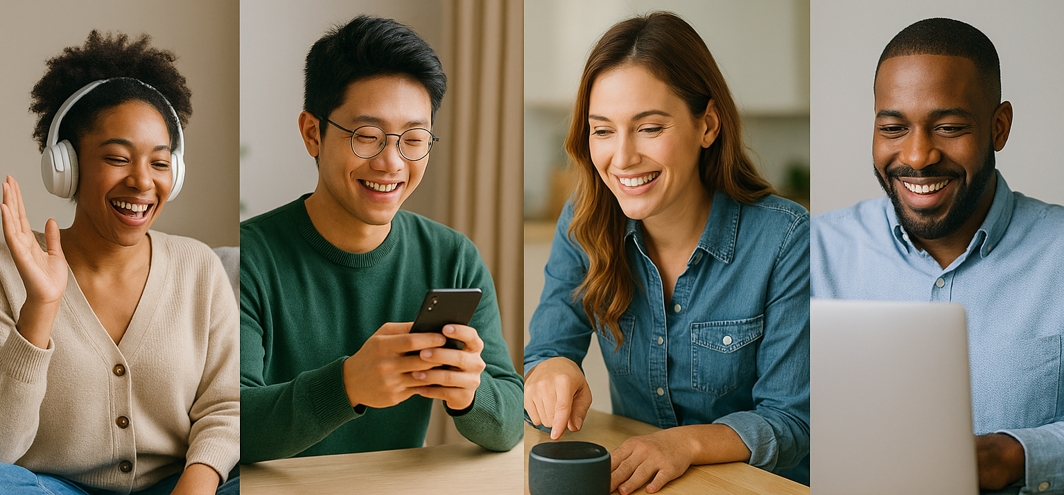 Happy people using AI in everyday life